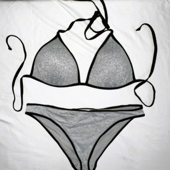 H&M Grey & White Contrast Binding Bikini Set Top Size 12 Bottoms Size 10-A167 - Picture 6 of 7